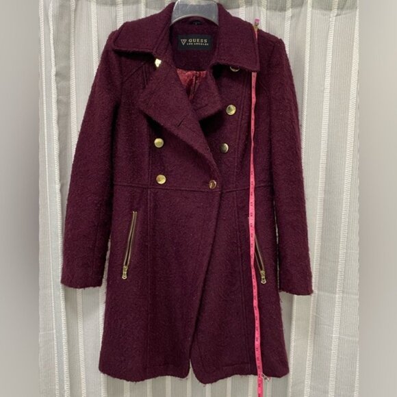 Guess‎ Los Angeles Fuzzy Pea Coat Wine Burgundy Size M - Picture 8 of 16